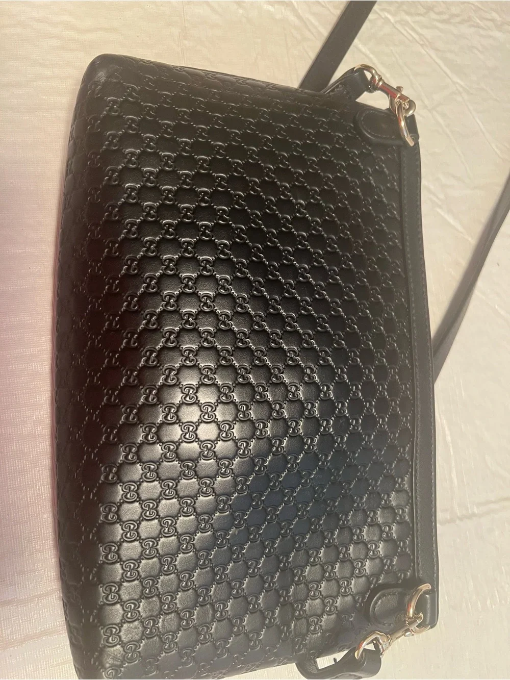 Gucci Black Embossed Leather Messenger Crossbody
